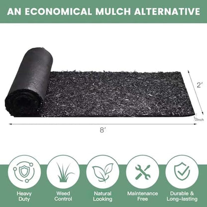Sekcen Upgraded 2 Pack Rubber Mulch Roll Mat for Landscaping Recycled Rubber Walkway Black Permanent Mulch Pathway Playground 8' x 2'