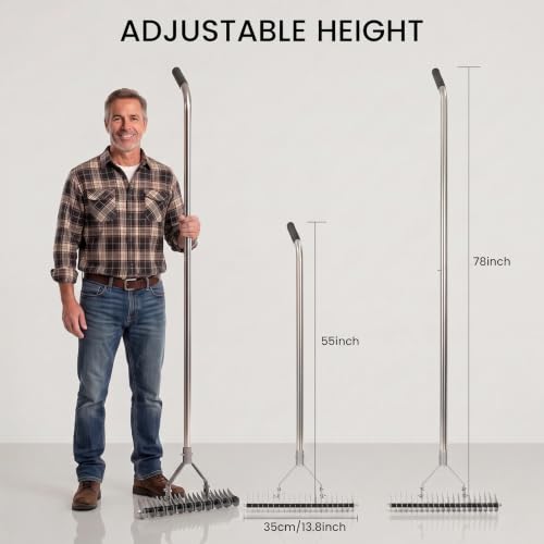 Thatch Rake Replacement Head, 2-in-1 Dual-Sided Dethatching Rake Head for Lawns, Heavy Duty Anti-Bending Tines, Wobble-Free Turf Grass Remover Tool - size: 13.8inch