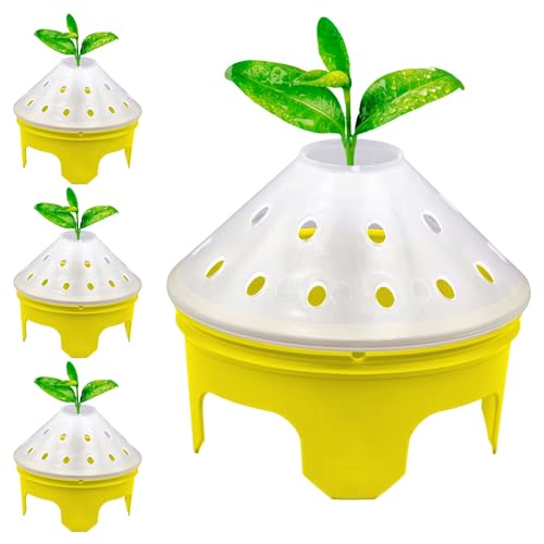 Outdoor Germination and Grow Kit with Greenhouse Domes - Direct Water and nutrients to Roots, Protect Seeds and Seedlings, 4 Sets, Yellow, Made in The USA - color: Yellow