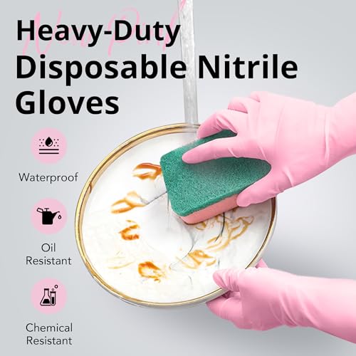 SwiftGrip Disposable Nitrile Dishwashing Gloves, Extended 12 Inches Cuff, 6-mil, Cherry Blossom Cleaning Gloves, Latex-Free - size: Large