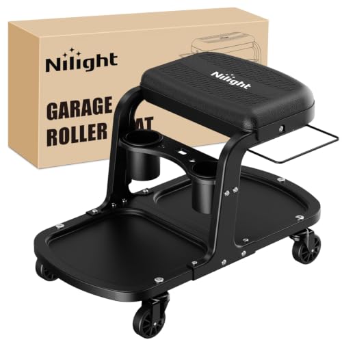 Nilight Rolling Mechanic Stool 400LBS Black with Tool Tray Cup Holder - color: Black 400lbs