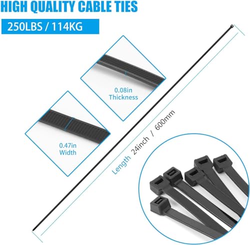 Armpow 24 inch Pink Zip Ties Heavy Duty 50 PACK, 250 LBS Ultra Exclusive Strong Plastic Wire Ties, Large Cable Ties Extra Long Tie Wraps, Indoor and Outdoor UV Resistant - color: Pink