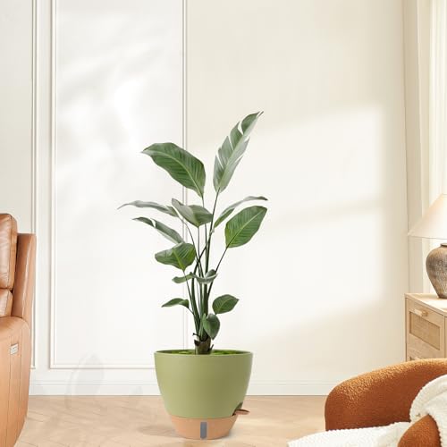 Self Watering Pots for Indoor Plants 12/10/9/8 Inch Plastic with Reservoir - color: Green