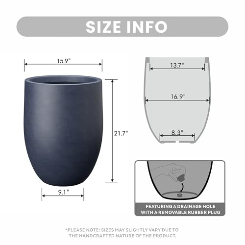 Kante Charcoal Concrete Planter 21.7" Tall All-Weather Round Large Pot - color: Charcoal