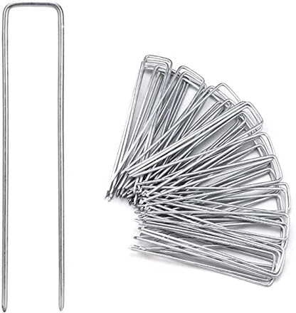 4 Inch Galvanized Landscape Staples 60 Pack 11 GaugeGarden Stakes Heavy-Duty Sod Pins Anti-Rust Fence Stakesfor Weed Barrier Fabric Ground Cover Dripper Irrigation Tubing Soaker Hose