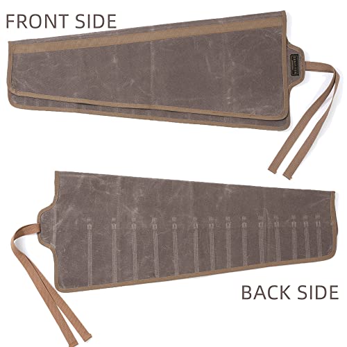 Tool Roll Up Organizer Bag, Heavy Duty 16oz Waxed Canvas Wrench Roll Up Bag with Straps, Multi-Purpose Tool Pouch (Grey) - color: Grey