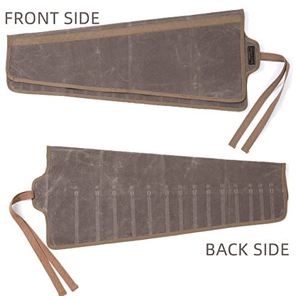 Tool Roll Up Organizer Bag, Heavy Duty 16oz Waxed Canvas Wrench Roll Up Bag with Straps, Multi-Purpose Tool Pouch (Grey) - color: Grey