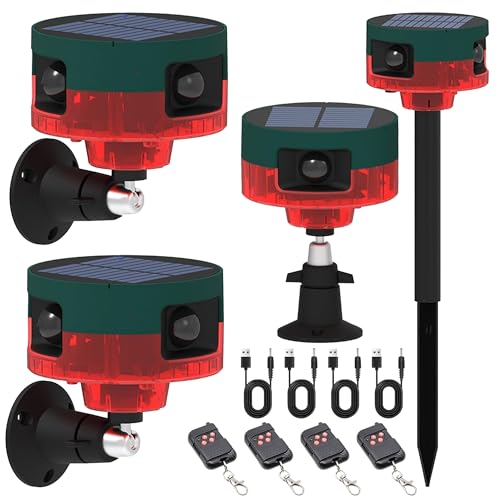 Solar Outdoor Motion Sensor Alarm: Dog Barking&Gunshot Sound, 129db Loud Siren,Support Recording, 13 Kinds of Sound Strobe Light.4PCS - color: Yellow 4 Pack