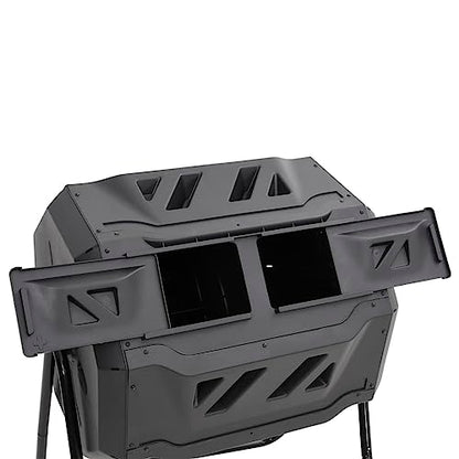 Dual Chamber Compost Bin, 42.3 Gallon Garden Composter with 360 Degree Rotating Tumbler, Outdoor Organic Waste Recycling Barrel for Fertilizer