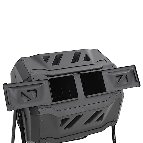42.3 Gallon Dual Chamber Compost Bin - Rotating Garden Composter with Efficient Ventilation for Kitchen and Yard Waste Management, 28.7x25.2x37.4 Inches