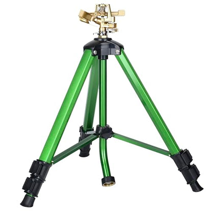Tripod Sprinkler on Stand, Heavy Duty Impact Lawn Sprinkler 360° Coverage, Large Area Irrigation for Garden & Yard, Adjustable 16"-37" Height, Tripod Sprinkler System — 1-Pack CWS105201