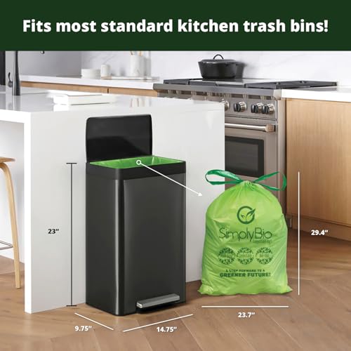 Simply Bio 13 Gallon Compostable Organic Bags Liners Drawstring, Heavy Duty Extra Thick 1 Mil, 49.21 Liter, 30 Bags, Tall Kitchen Food Scrap Waste Bag, ASTM D6400, US BPI and OK Compost Home Certified - size: 1 Count (Pack of 30), style: Drawstring (13 Ga