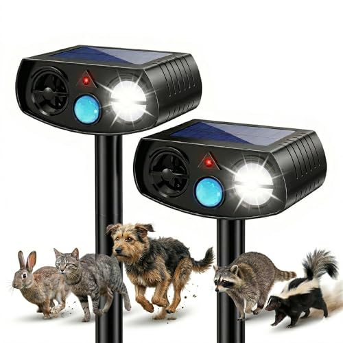 Dog & Cat Solar Ultrasonic Animal Repeller Outdoor, 2 Pack Motion Sensor