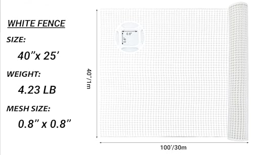 PotatoLife White Plastic Garden Fence, Hardware Mesh, 40'' x 25' - color: White, size: 40'' x 25'