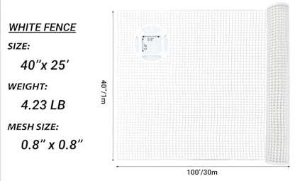 PotatoLife White Plastic Garden Fence, Hardware Mesh, 40'' x 25' - color: White, size: 40'' x 25'