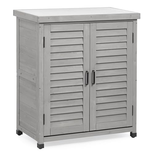 Outdoor Potting Bench with Storage Cabinet and Metal Top, Wood Workstation for Outdoor Patio, Garden (Light Grey, 31x17x36‘’) - color: Light Grey, size: 31x17x36"