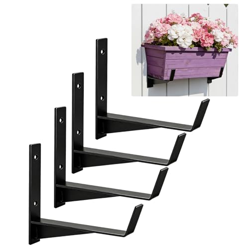 Window Box Brackets, 6 inch Flower Planter Box Brackets, Heavy Duty Metal Flower Box Wall Mounting Hooks for Railings, Garden, Balcony, Fences, Black(4 Pack ) - size: 4 Pack