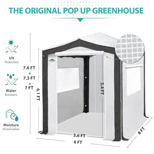 EAGLE PEAK 8x6 Walk in Pop Up Greenhouse, Gray/White - color: Gray/White, size: 8x6