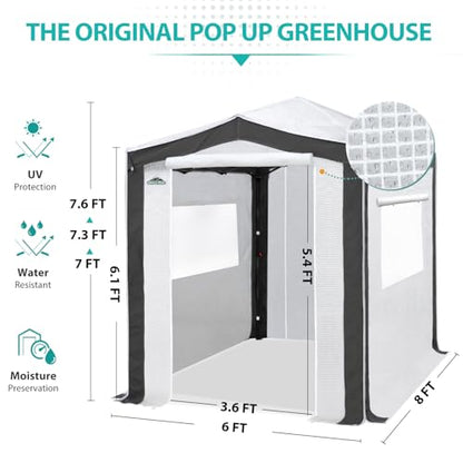 EAGLE PEAK 8x6 Walk in Pop Up Greenhouse, Gray/White - color: Gray/White, size: 8x6