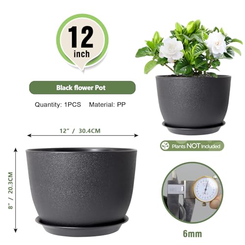 Meowell 12 inch Large Plant Pot for Indoor Outdoor Plants, Wide Flower Pot - color: Black, size: 12inch C