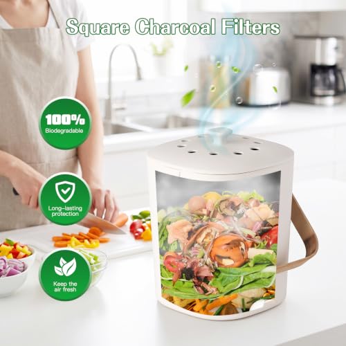 Homesweet 10 Pack Square Compost Bin Filters Spare Activated Carbon Filter Sheets to Improve Indoor Air Quality by Regulating Composting Emissions to Have a Clean House (5 Inches)