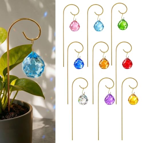 9PCS Small Trellis with 30mm Colorful Crystal Ball Prism for Potted Plants - style: 9pcs-Gold-30mm Colorful Ball Prism
