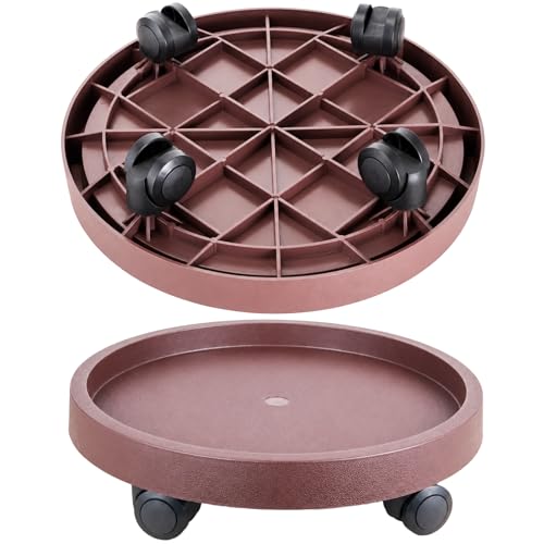 Doseno Plant Stands, 2 Pack Rolling Plant Caddy with Wheels, 12.8-Inch - color: Coffee Brown