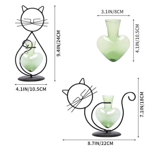 Plant Terrarium Propagation Station Gifts for Women Cat Lover - color: Green