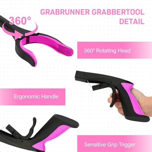 32 inch GrabRunner Heavy Duty(up to 10 lbs) Reacher Grabber Tool with Strong Magnetic (New Pink) 1 Pack - color: Pink