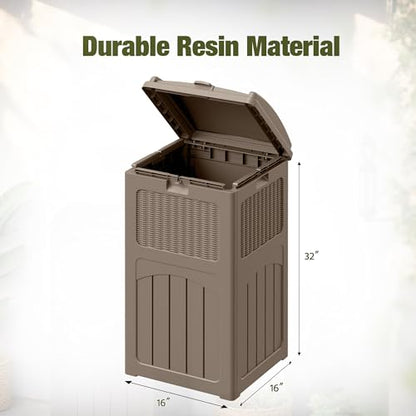 Devoko 33 Gallon Outdoor Trash Can with Dual Lid, Hideaway Garbage Bins,2Pc - color: Brown, size: 2 Pack
