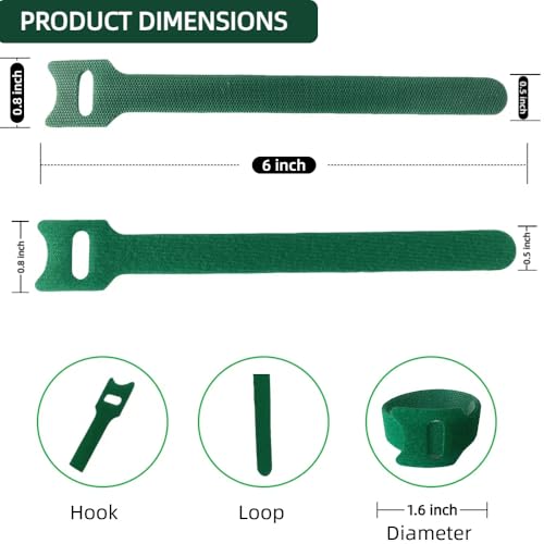 100Pcs 6-Inch Green Reusable Adjustable Plant Ties & Garden Tape - size: 6 in x 0.5 in
