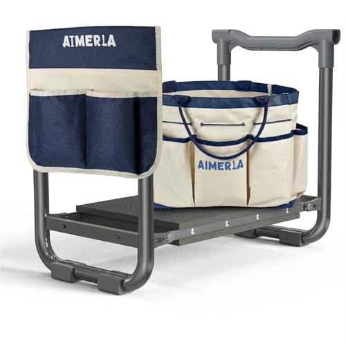 Aimerla Foldable Garden Kneeler Seat Heavy Duty [Upgraded Widened Thick Kneeling Pad] Garden Stool with Large Garden Tool Bags with Pockets - Portable Garden Bench Gardening Gifts for Parents - size: K3-Blue