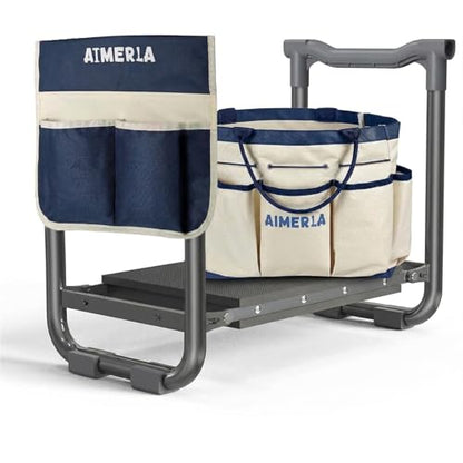 Aimerla Foldable Garden Kneeler Seat Heavy Duty [Upgraded Widened Thick Kneeling Pad] Garden Stool with Large Garden Tool Bags with Pockets - Portable Garden Bench Gardening Gifts for Parents - size: K3-Blue
