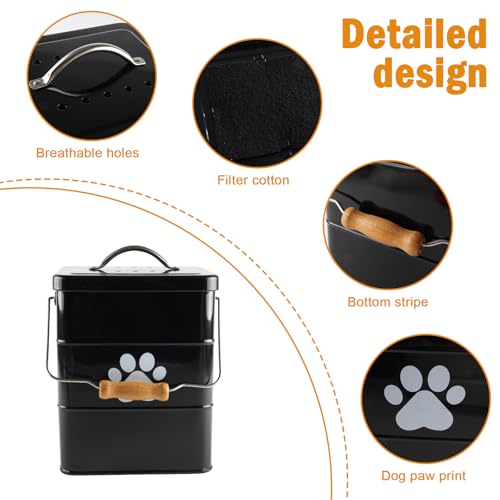 Dog Poop Trash Can Outside,1.58 Gallon Waterproof Metal Waste Bin with Lid,Small Portable Outdoor Bucket for Pet Disposal,Garbage Trashcan with 75 Bags,Suitable for Odor Control in Patio and Backyard