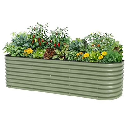 Vego garden 26" Extra Tall Raised Garden Bed Kits, 10 in 1 Modular Raised Planter Box for Vegetables Flowers Fruits Oval Metal Raised Garden-Olive Green - color: Olive Green, size: 10 in 1
