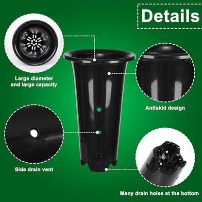 15 Pack Black Deep Plant Nursery Pots with Drainage Holes, (5.3" Wx8.66 H)