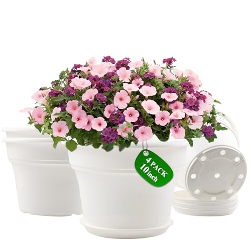 Pottiffe Plant-Pots-Planters-Indoor-Outdoor, 10 inch 4 Pack White - color: White, size: 10 inch-4Pack