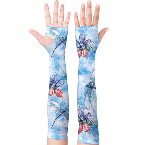 YPHCDO Gardening Sleeves for Women Sun Protection Cooling Arm Sleeves - color: Blue Dragonfly