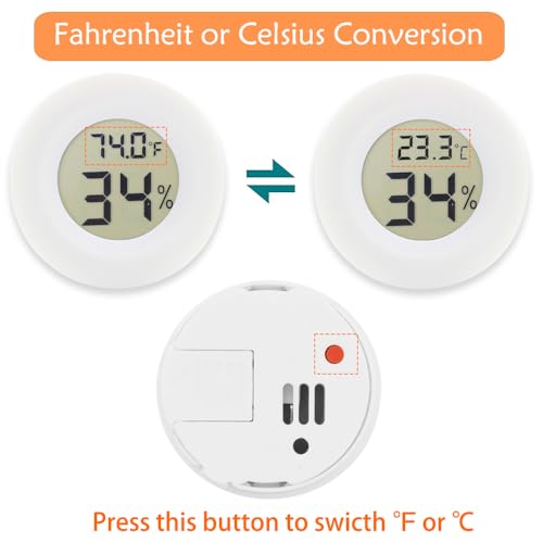 10-Pack Mini Thermometer Hygrometer, Small Digital Electronic Temperature Humidity Meters Gauge Indoor LCD Display for Greenhouse, Garden, Cellar, Fridge, Mason Jar(White)