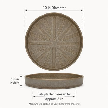10 Inch Ceramic Plant Saucer with Embossed Radial Pattern, Rustic Gray