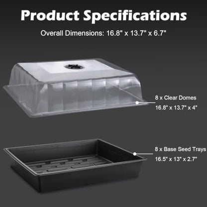 8-Pack Seed Starting Trays with 4" Humidity Dome, Water-Return Design - size: 8p Trays+Domes