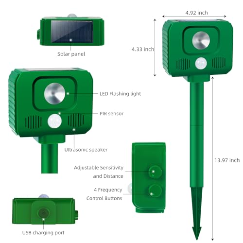 4 Pack Sonic Fortress Pro Deer Repellent Devices Solar Animal Repeller