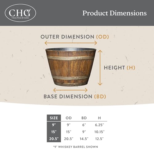 9" Jameson Whiskey Barrel with Drainage in Distressed Oak - color: Distressed Oak, size: 9"
