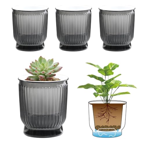 T4U Self Watering Pots for Indoor Plants 4 Inch 4 Pack Planter Gray - color: Translucent Gray, size: 4 Inch