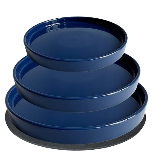 Yukfona Ceramic Plant Saucer Pot Tray 6, 8, 10 Inch Blue, Planter Saucers for Indoors Outdoor, Durable Sturdy Flower Drainage drip Water Tray for Glazed Pots Base - color: Blue, size: 6+8+10in 3pack
