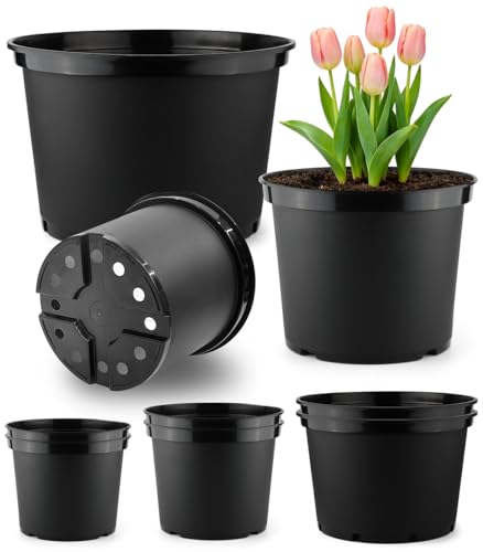 RooTrimmer 7/5/3 Gallon Plant Pots, Plastic Planter with Drainage Holes – Round, Sturdy, Nursery Pots for Indoor/Outdoor Plants, 9 Pack Set - size: 7-5-3 Gallon-9P-Black