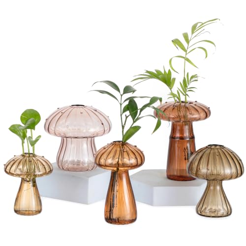 Glasseam Mushroom Plant Propagation Station, Small Glass Propagation Vases - color: Amber, size: 5