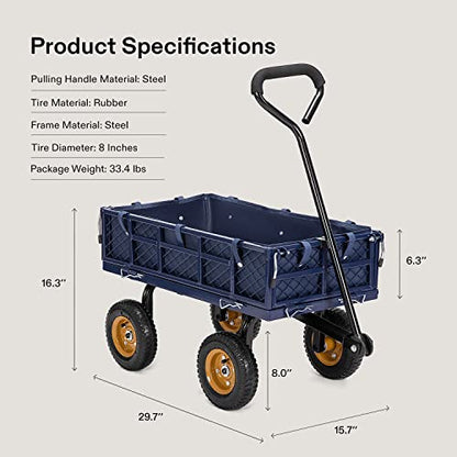 VIVOSUN Heavy-Duty Steel Garden Cart, 400-Pound Capacity, Steel Utility Garden Wagon with Removable Sides, 8" Pneumatic Tires, Liner, Cargo Net, Blue - style: Steel Garden Style