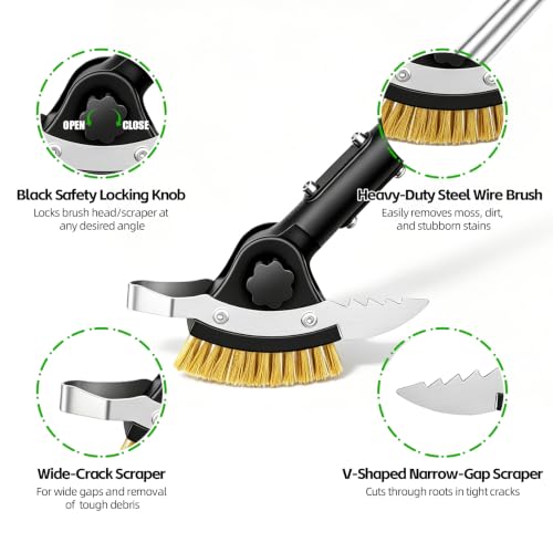 Crack Weeder Tool，3-in-1 Crevice Cleaning Tool with Adjustable Long Handle