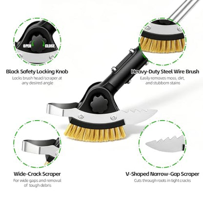 Crack Weeder Tool，3-in-1 Crevice Cleaning Tool with Adjustable Long Handle